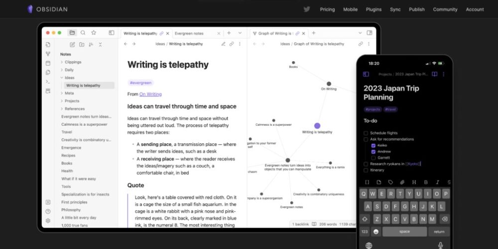 Obsidian, l'app per scrivere appunti dei ricercatori
